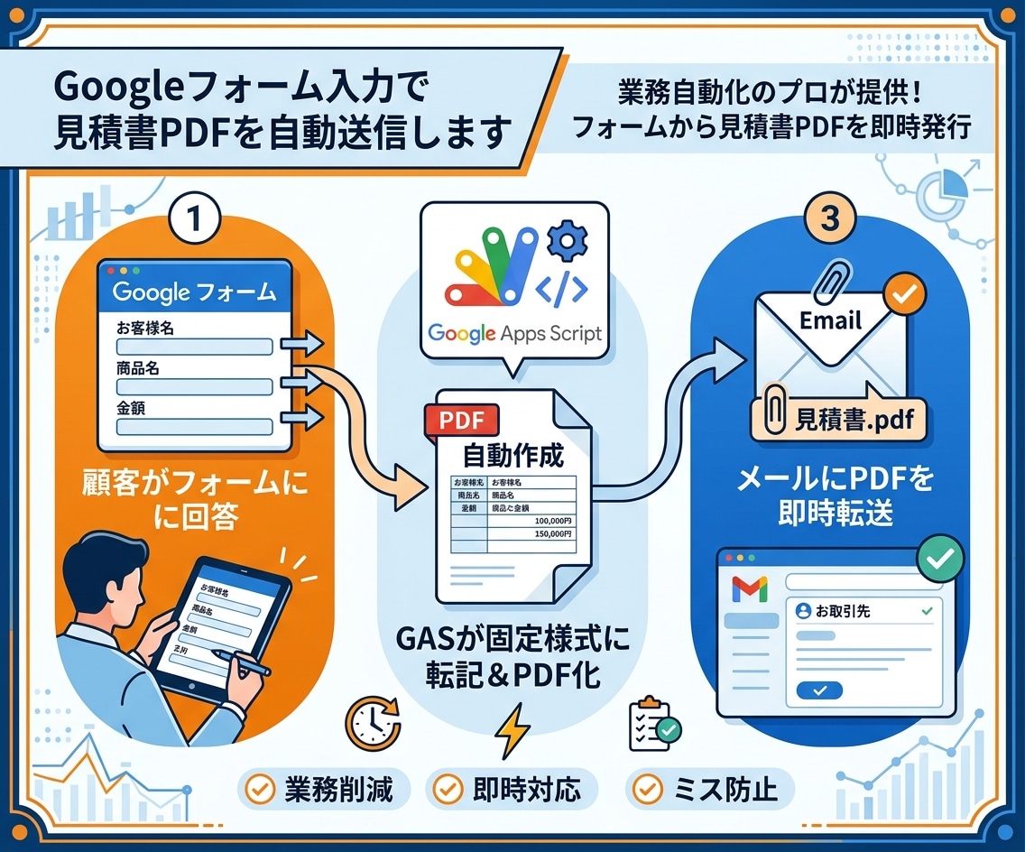 GASとフォームで見積書PDFを自動発行します ​業務自動化のプロが提供！フォームから見積書PDFを即時発行 イメージ1