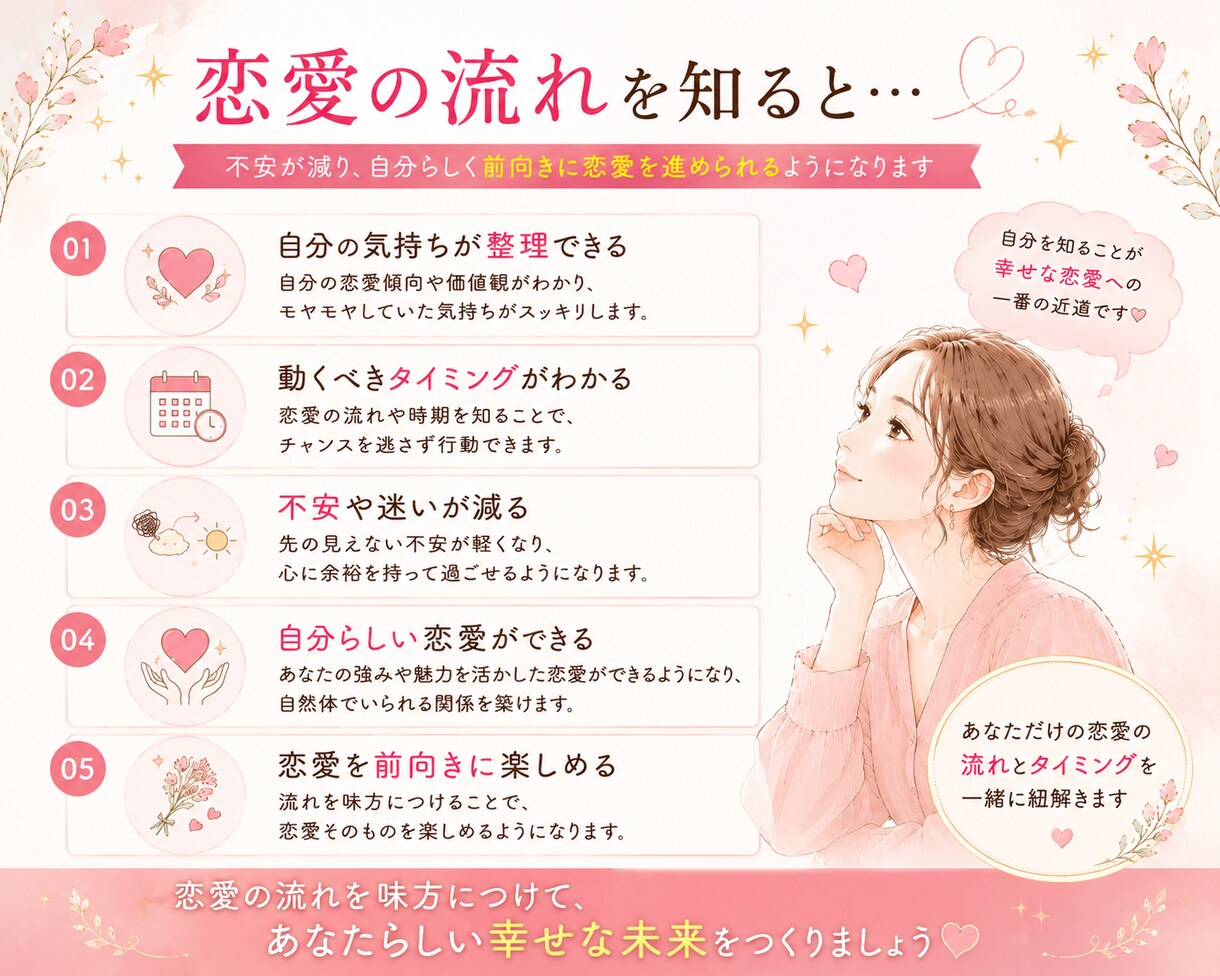 恋愛の流れと動くタイミングを図解付きで整理します 恋愛を当てるより、恋愛を整理する鑑定です イメージ5