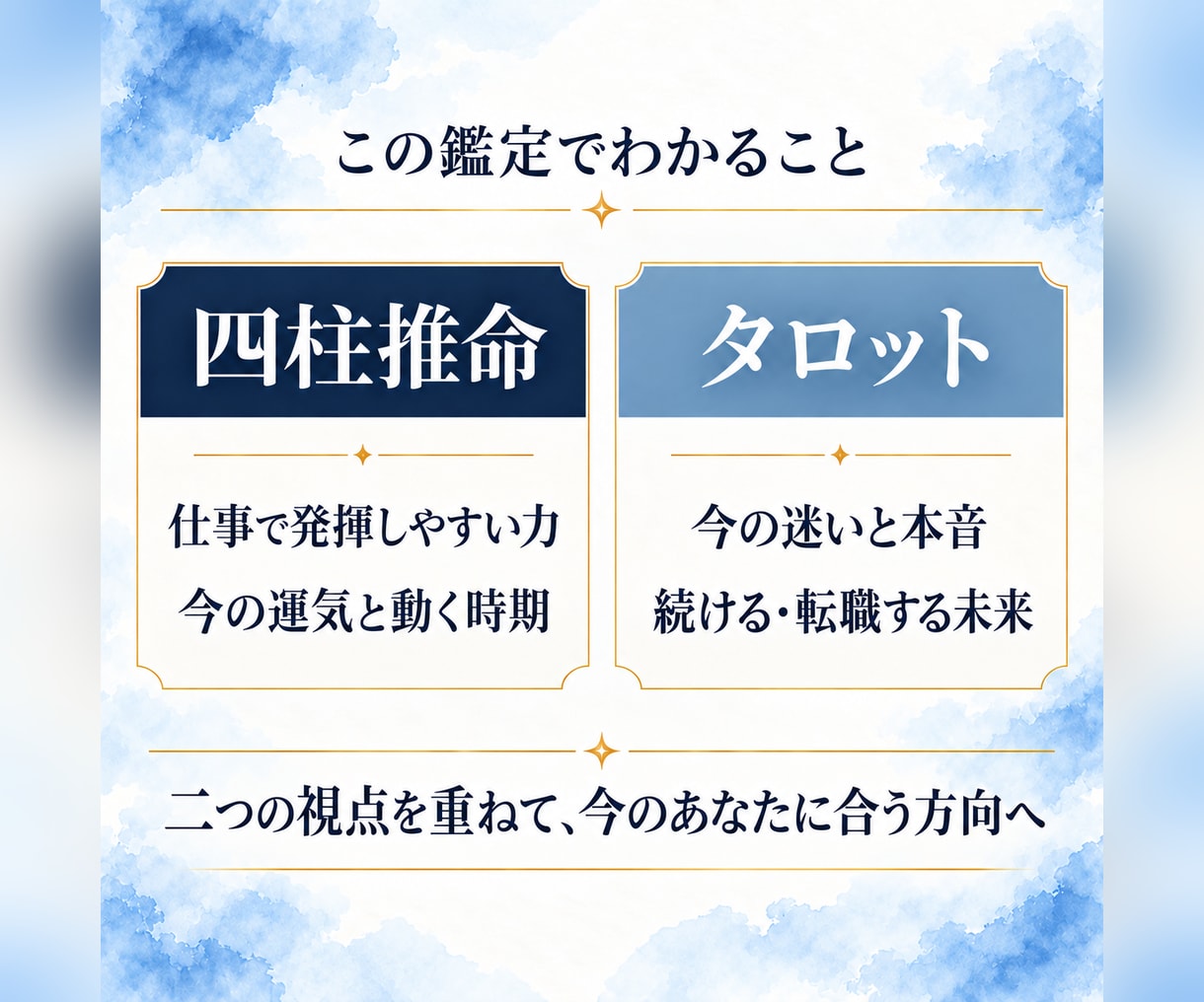 仕事・転職占い｜現職か転職かを読み解きます 四柱推命×タロット｜続けるか転職かの方向性と動く時期を鑑定 イメージ4