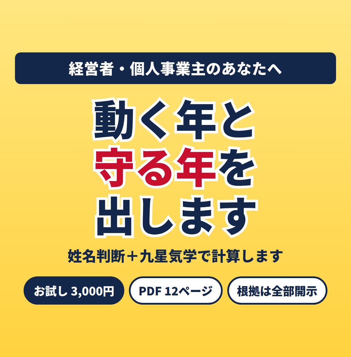 ミーニシ暦｜経営者の「動く年・守る年」を出します 姓名判断と九星気学で、3年分の運勢を計算で出します イメージ1