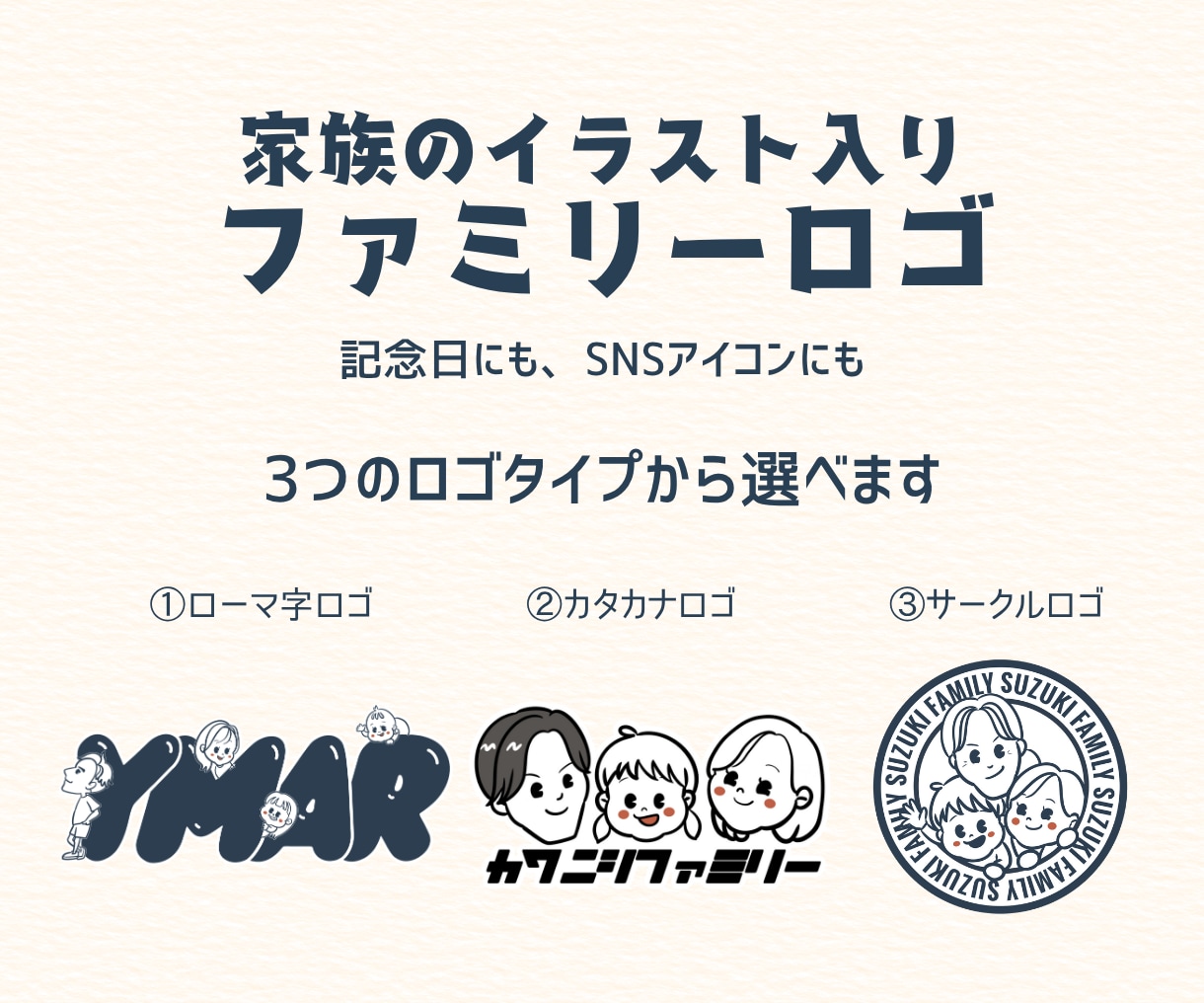 我が家のイラストロゴ【ファミリーロゴ】作ります 【5名様限定価格】文字×似顔絵で家族の“らしさ”をカタチに。 イメージ2