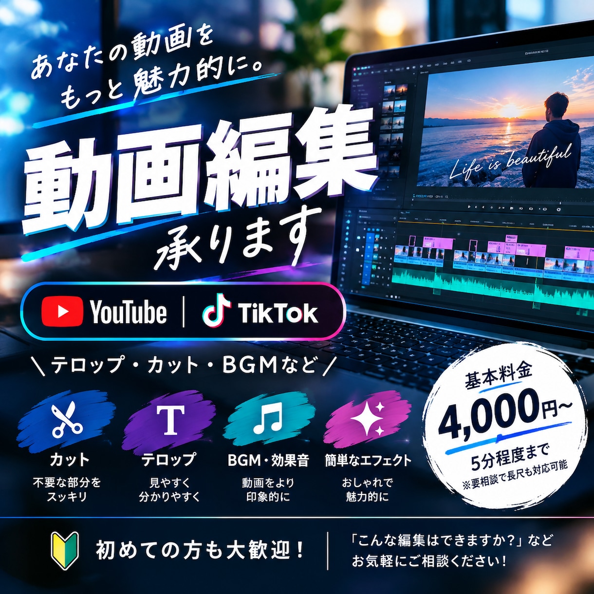 一つ一つの動画にぴったりのテロップを入れます 見やすく、伝わりやすい動画を制作します イメージ1