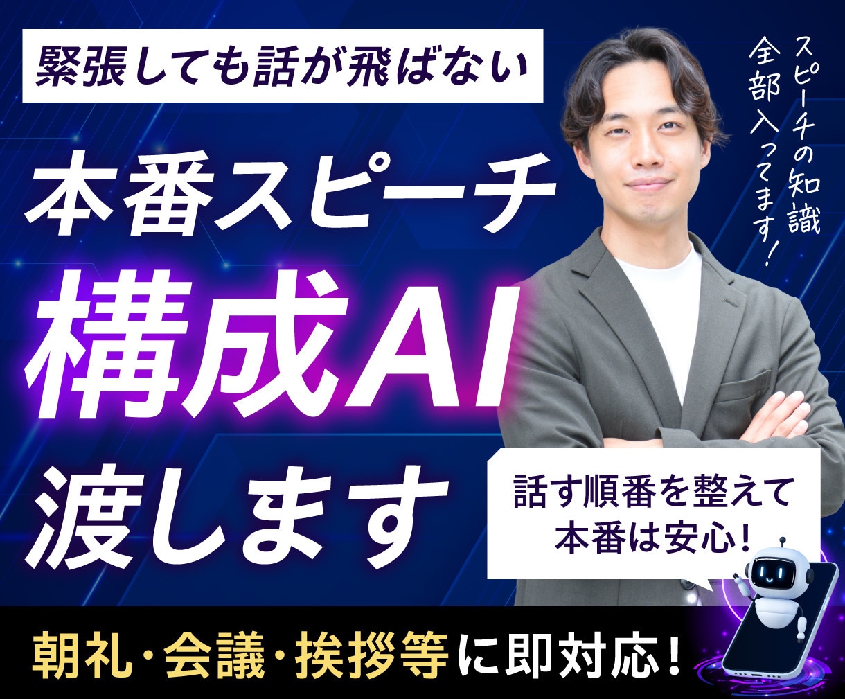 緊張しても話が飛ばない本番スピーチ構成AI渡します 話す順番を整えて本番は安心！朝礼・会議・挨拶等に即対応！ イメージ1