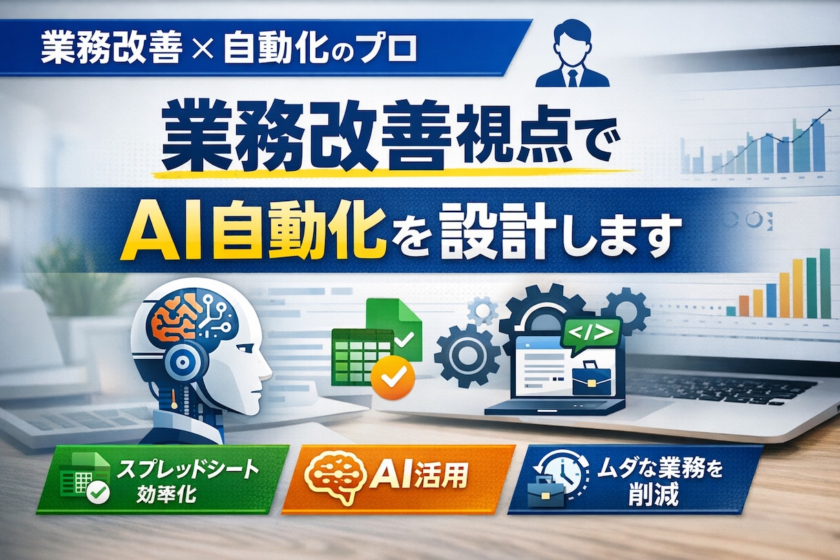 AI×業務自動化｜めんどい作業をAIで効率化します 業務改善視点でAI自動化を設計します イメージ1