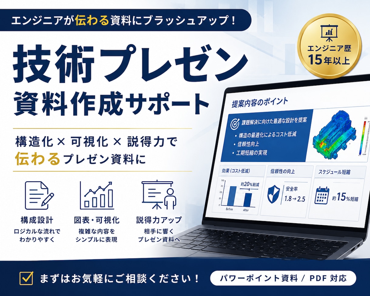 技術プレゼン・社内発表資料を添削します 伝わる技術資料へ。論理構成と説得力を高めます。 イメージ1