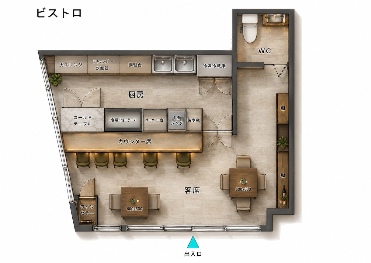 一級建築士が店舗のレイアウト図面作成します 限られた面積でも席数・動線を考えた最適プランを作成します！ イメージ3