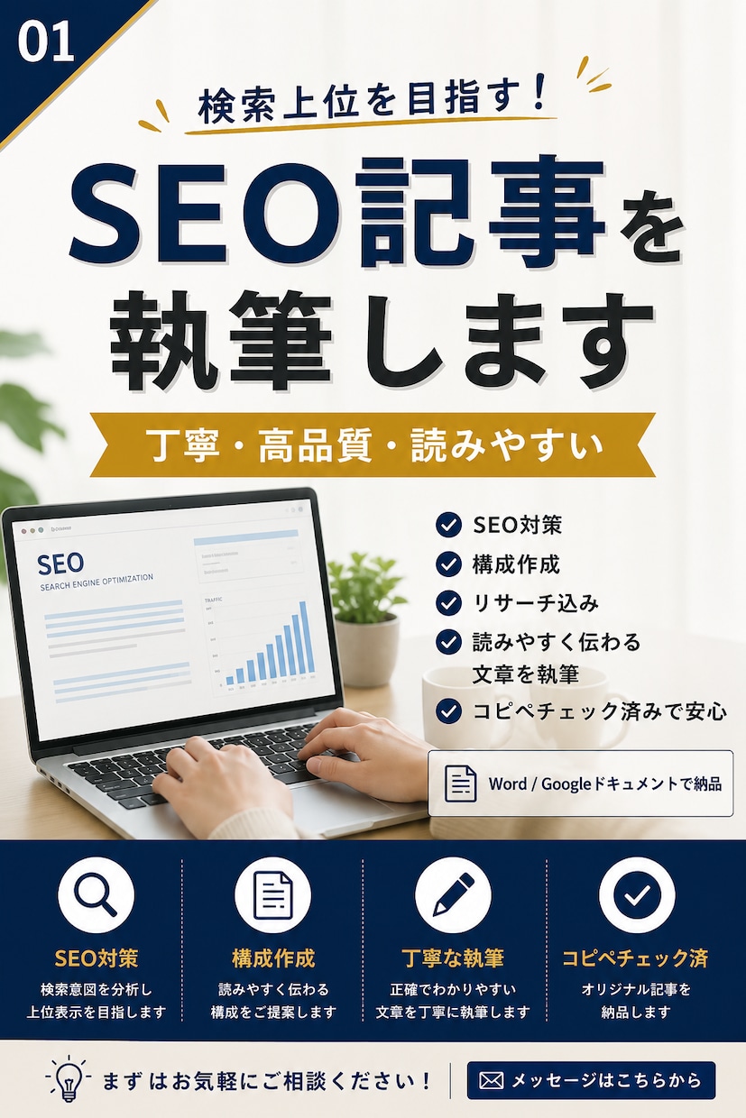 高品質！即対応！SEO対策記事を執筆します 検索上位を狙える高品質記事を丁寧に執筆します！ イメージ1