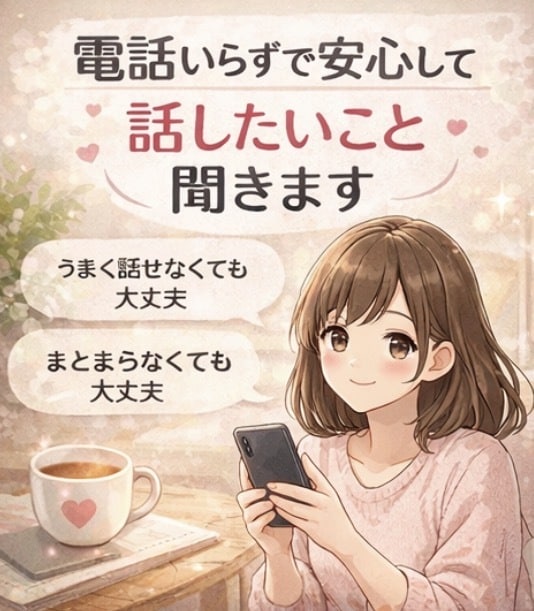 電話する元気がない時、チャットでお話聞きます チャットでゆっくりお話できます。声を出さなくて大丈夫です イメージ2