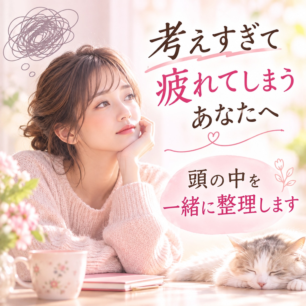 あなたの“ぐるぐる思考”ひとつずつ一緒に整理します 考えすぎて疲れてしまう貴方へ。絡まりがふっとほどける感覚。 イメージ1