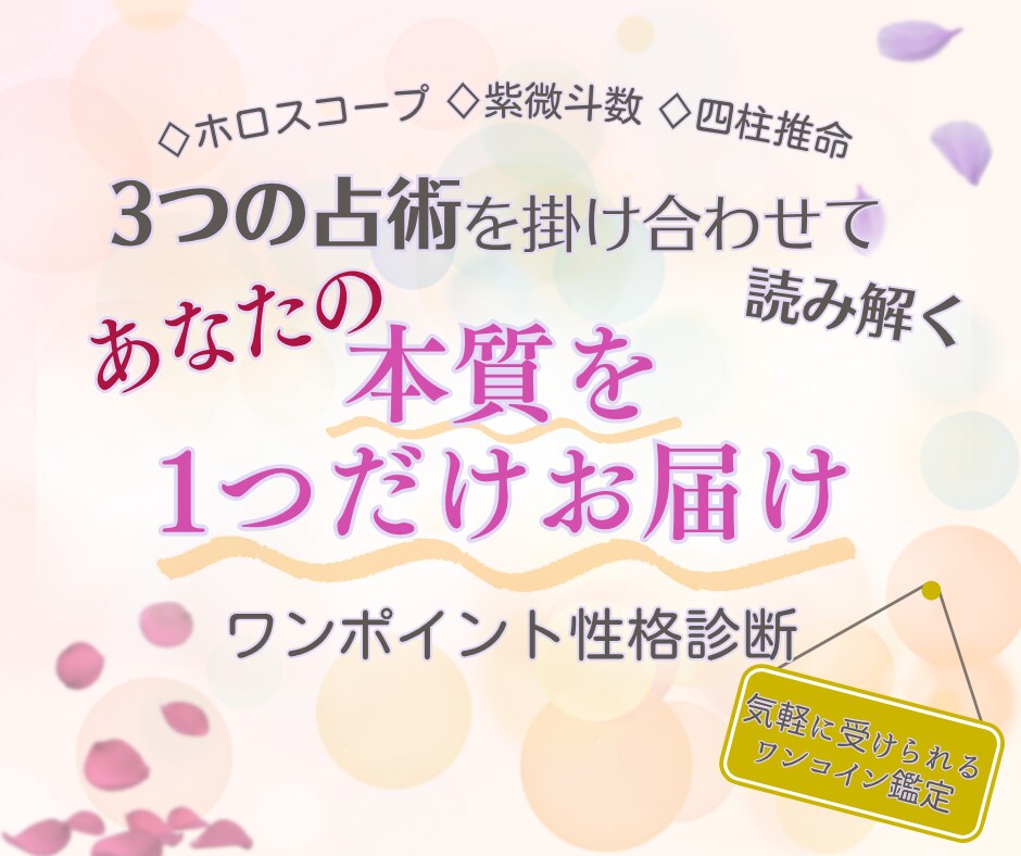 3占術であなたの"核心的才能"を1つだけ抽出します 西洋占星術×紫微斗数×四柱推命の3占術が重なる真実を知ろう イメージ1