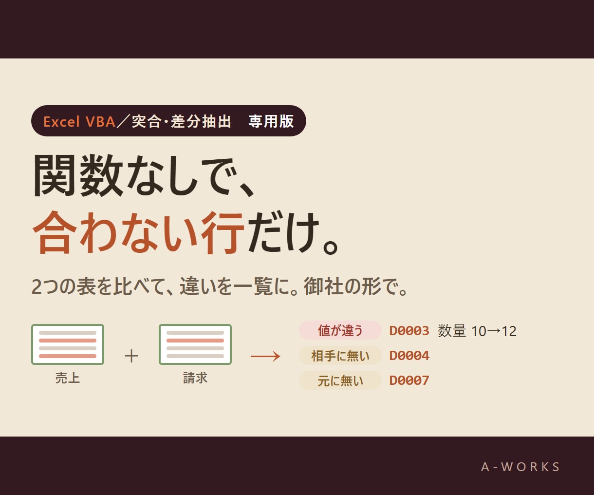 ExcelとCSV自動突合・照合し差分を抽出します 関数を使わずに、2つの表の「合わない行」だけを一覧に イメージ1