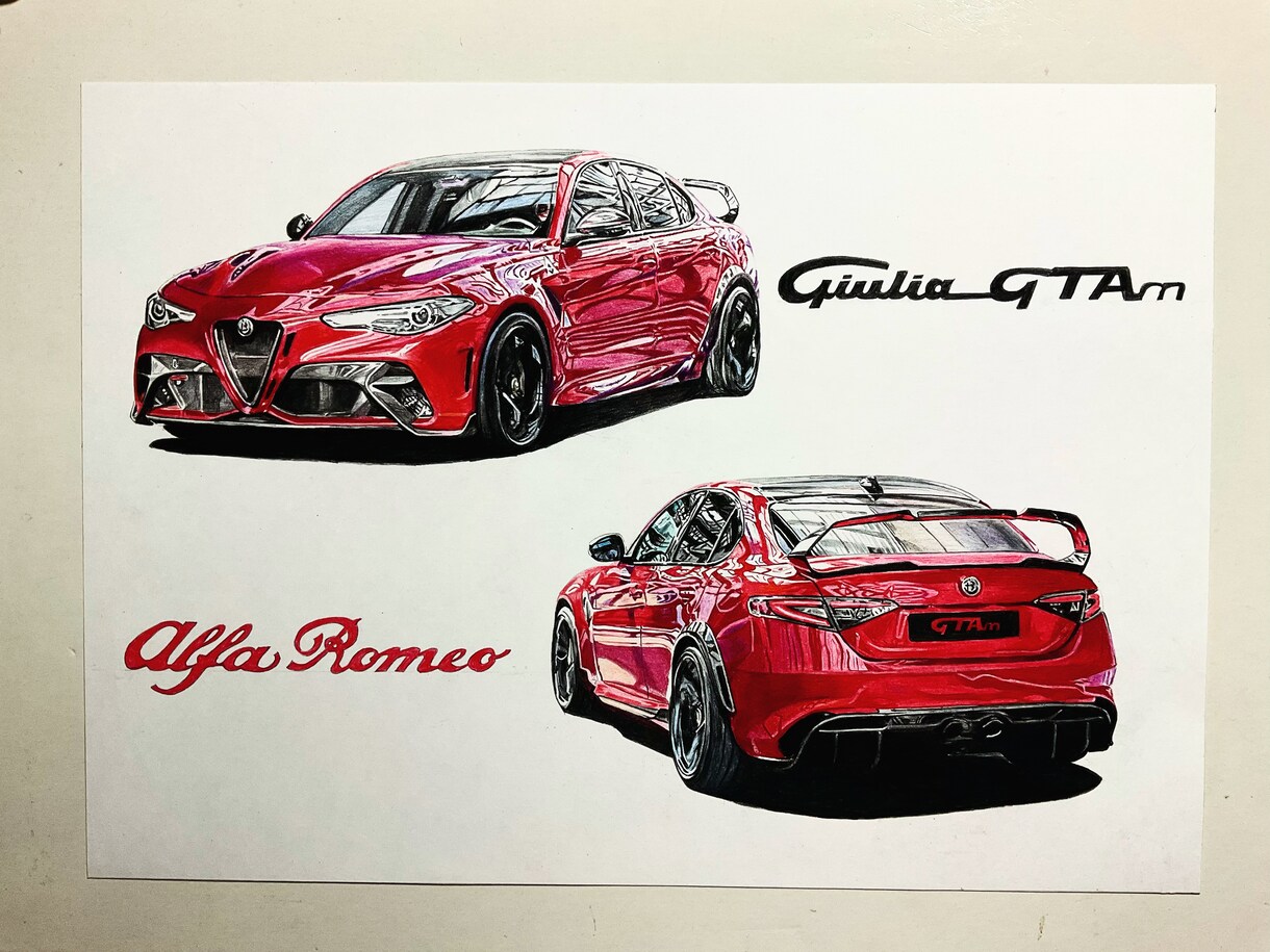 写真をもとに車バイクを二通りの構図で描きます Ｂ 4サイズのケント紙に色鉛筆でリアルに描きます。 イメージ2