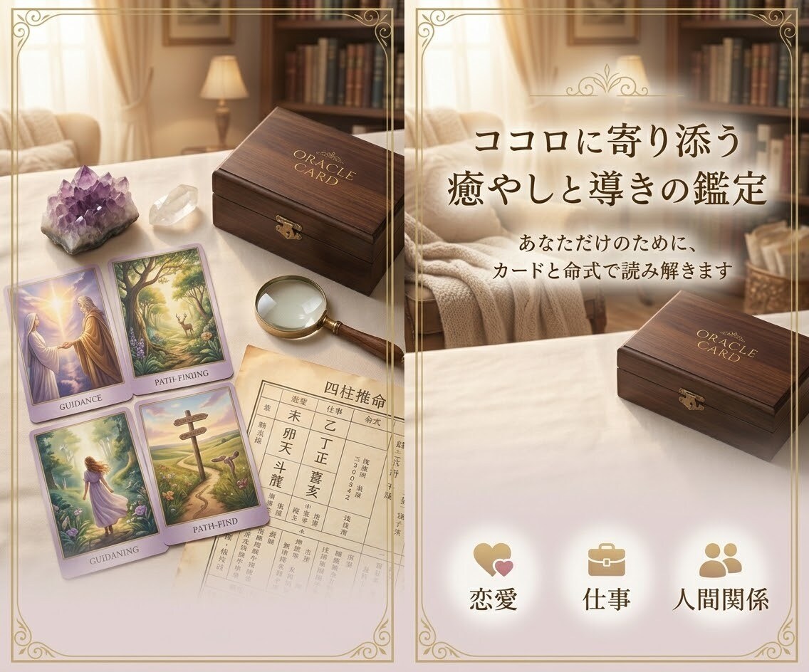 お悩みに合わせてオラクル、四柱推命で鑑定します 恋愛・仕事・人間関係のお悩みに寄り添います イメージ1