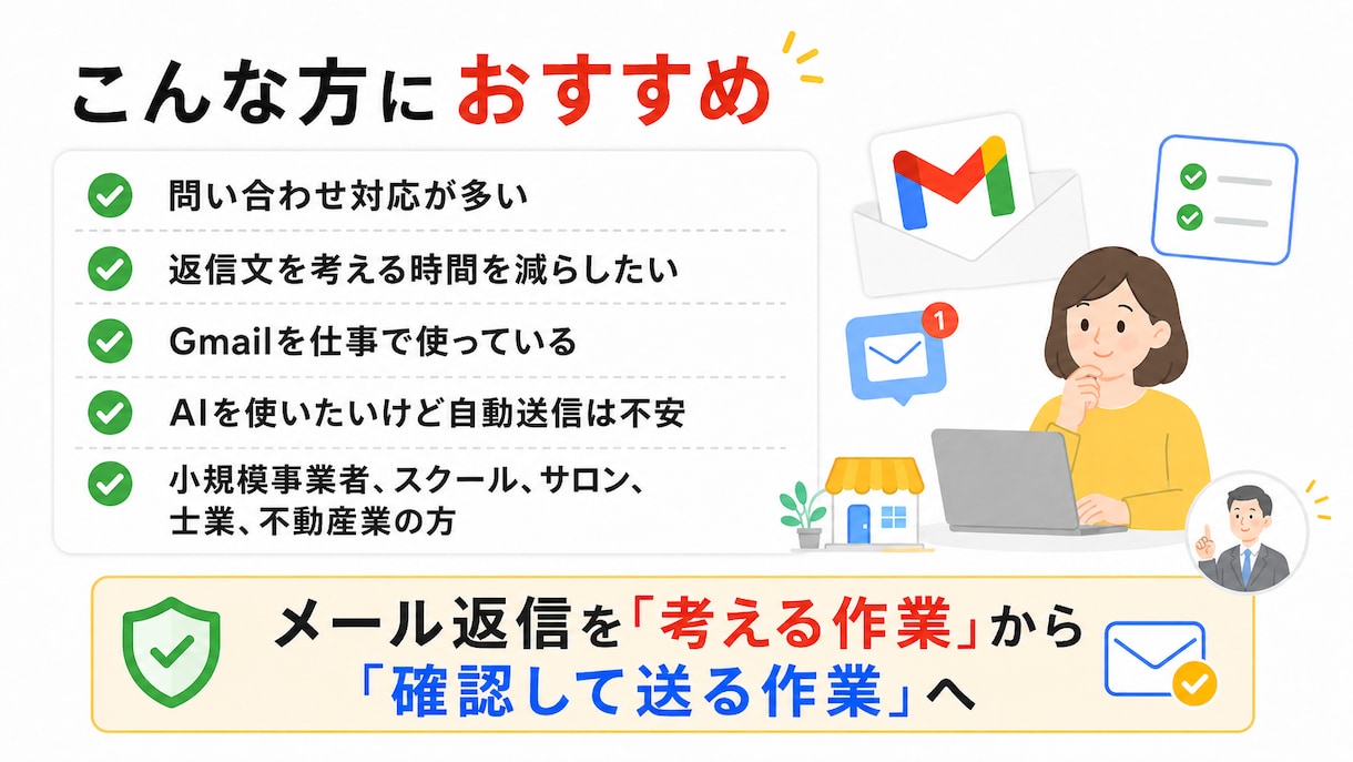 GmailのAI返信下書き自動化を構築します ラベルでAIが返信文を作成。自動送信なしの安心運用です イメージ3