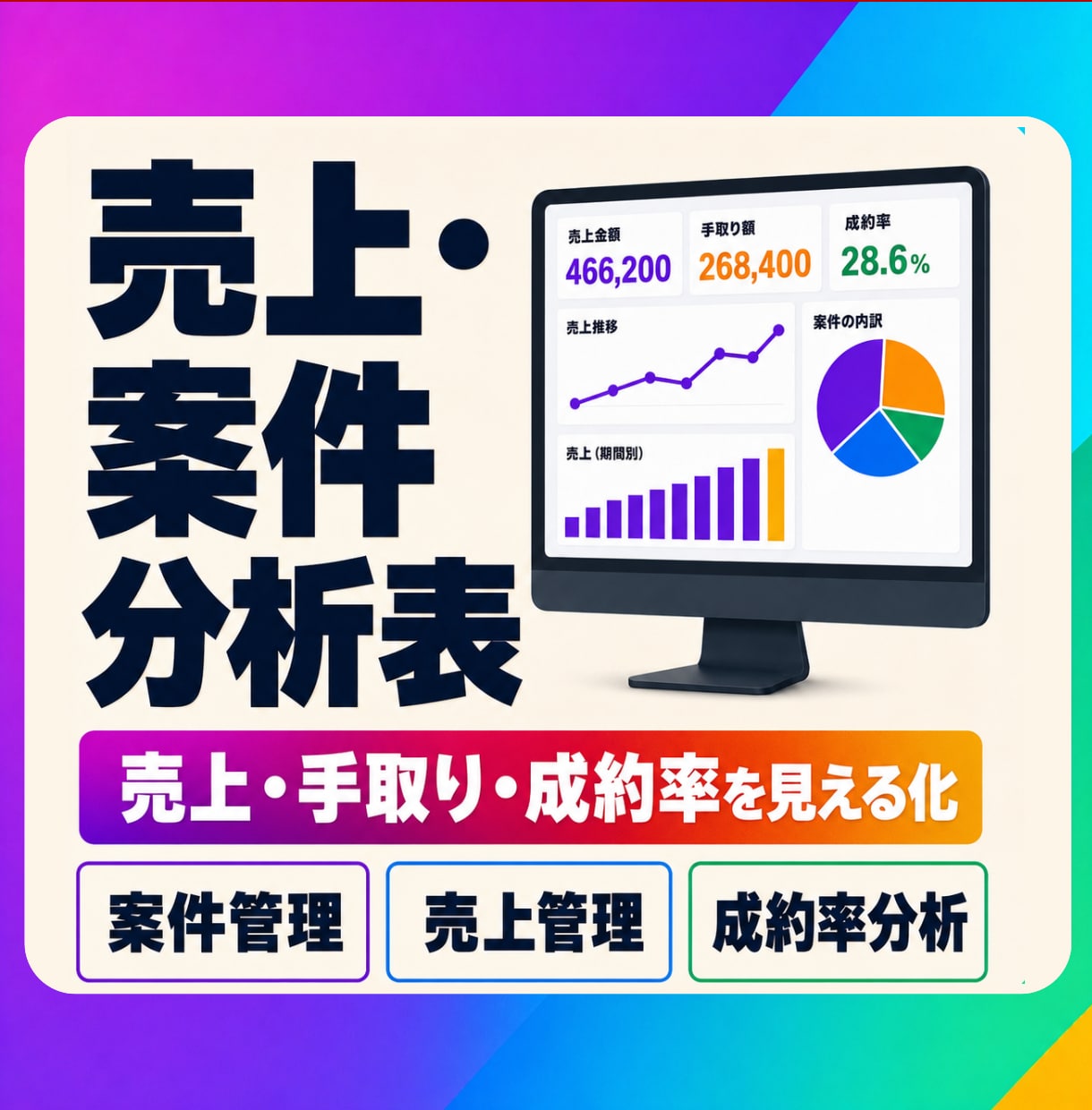 ココナラの売上・案件分析表をExcelで作成します 売上・手取り・成約率をまとめて見える化し、管理表を作成 イメージ1