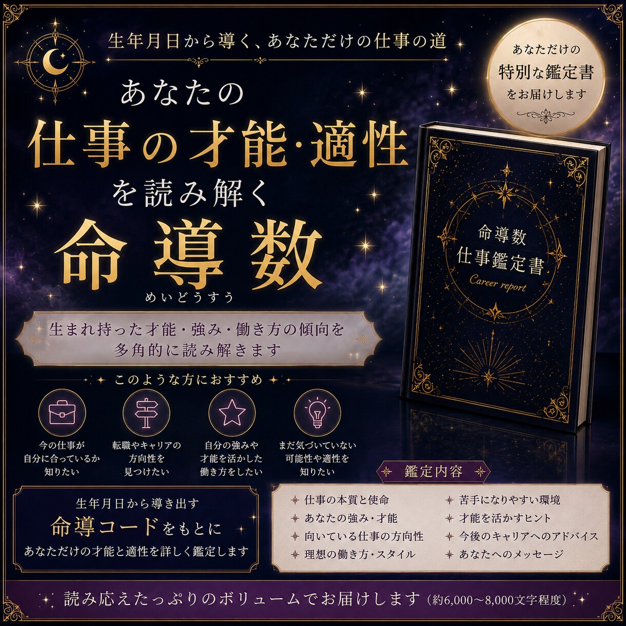 仕事の才能・適性を生年月日から導く鑑定書作ります あなたに眠る仕事の才能と可能性を読み解きます イメージ1