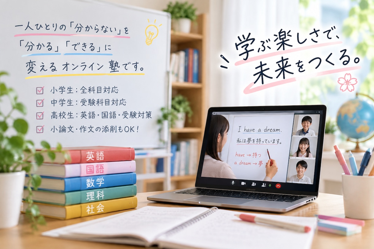 オンライン塾講師として勉強を教えます 一人ひとりに寄り添い、楽しく丁寧に目標達成を支えます イメージ1