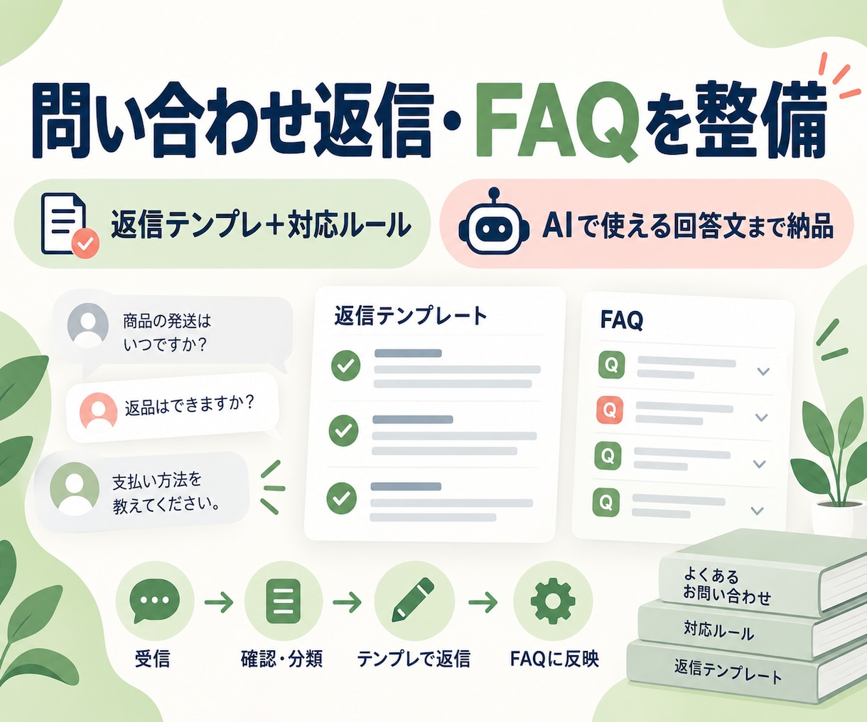 問い合わせ返信テンプレとFAQを整備します 対応ルールとAIで使える回答文までまとめます イメージ1