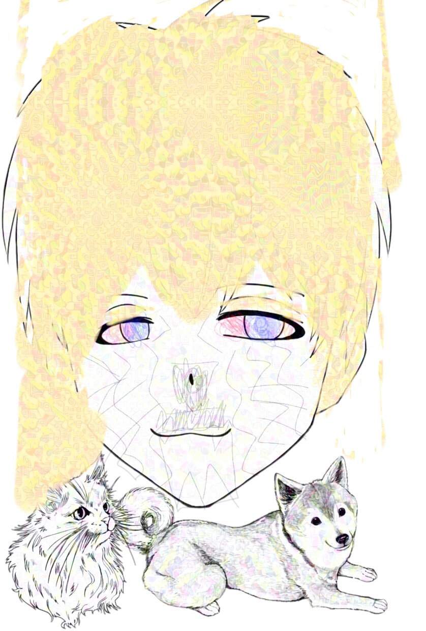 男の子と猫と犬の1枚画になります 猫と犬を見つめるとても可愛い好青年。 イメージ1
