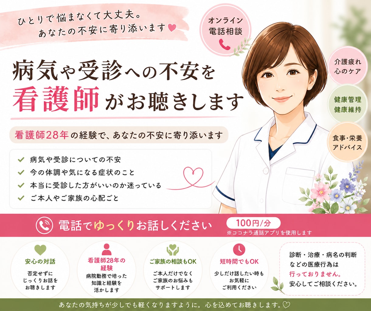 病院に行くか迷う不安を看護師がお聴きします 看護師28年の経験であなたの不安に寄り添います イメージ1