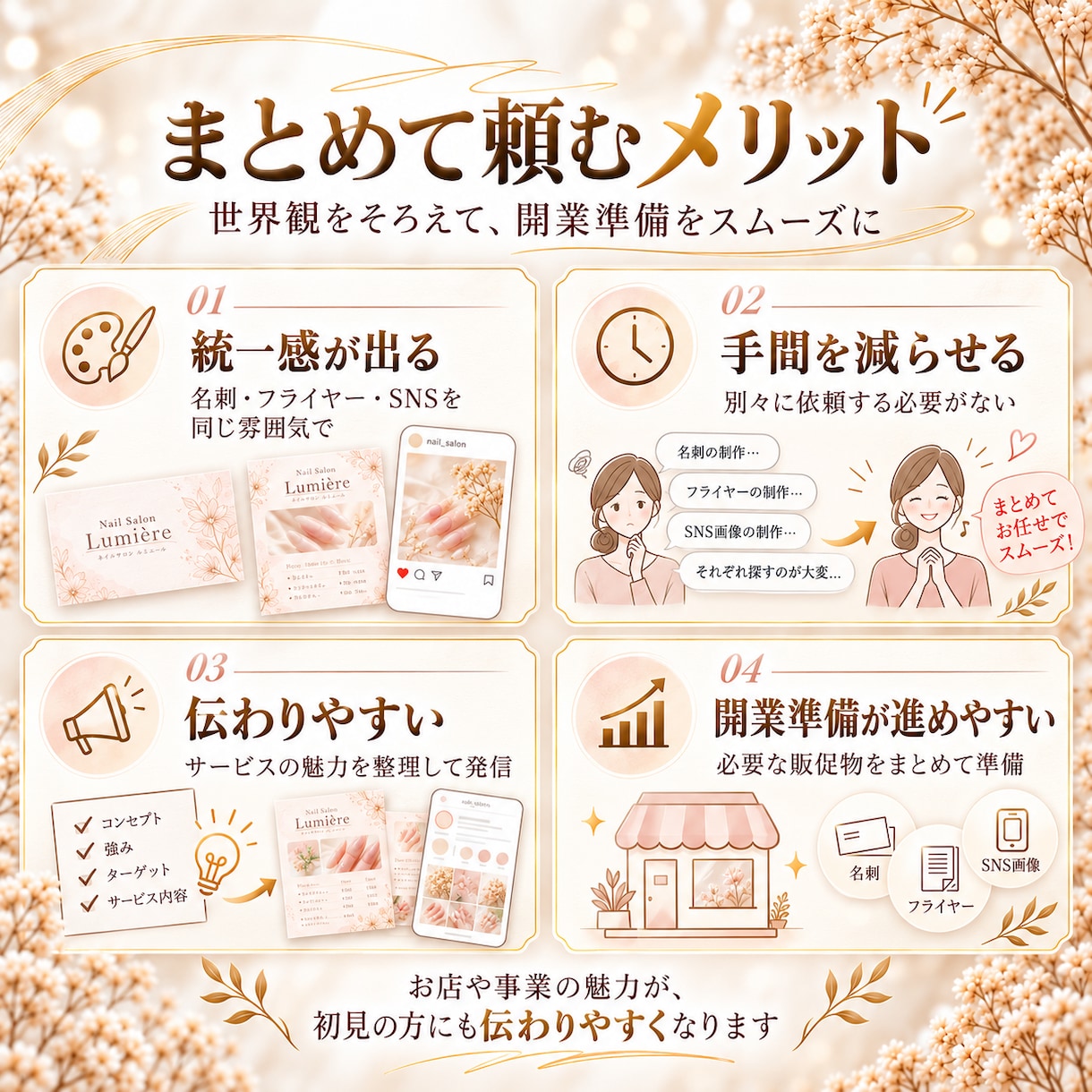 開業向け販促デザイン3点作ります 名刺・チラシ・SNS画像をまとめて制作 イメージ5