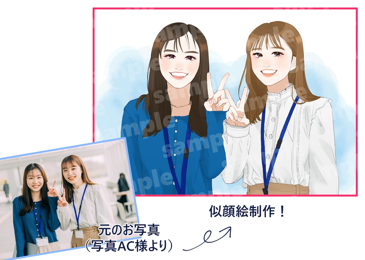 ほどよくアニメ調にした似顔絵イラスト制作を承ります アイコン、プレゼント、サムネイルなど幅広くお使いいただけます イメージ2