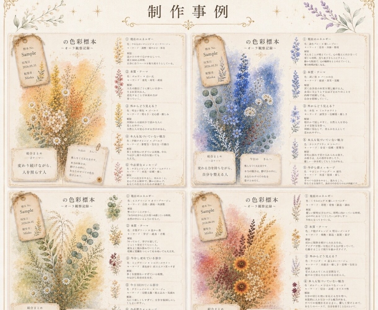 オーラ鑑定書＊あなただけの色彩標本を作ります 今のあなたのエネルギーと色彩を深掘りリーディング イメージ3