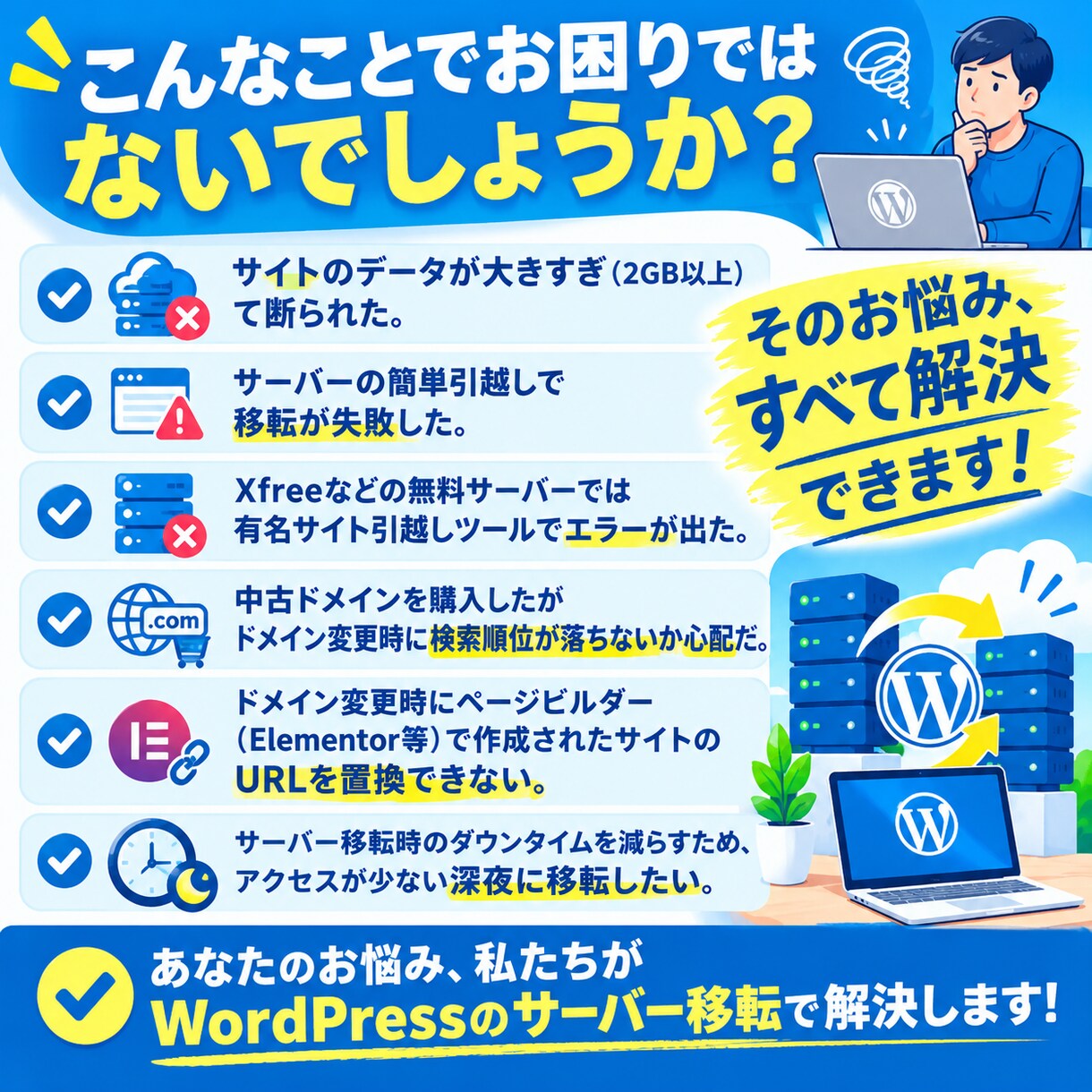 Wordpressのサーバー移転・引越し代行します ほかで断られたワードプレスサイトのご引越しもお任せください！ イメージ2