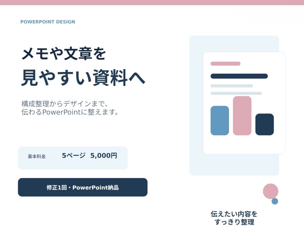メモや文章を見やすい資料に整えます PowerPointの構成整理からデザインまで対応します イメージ1