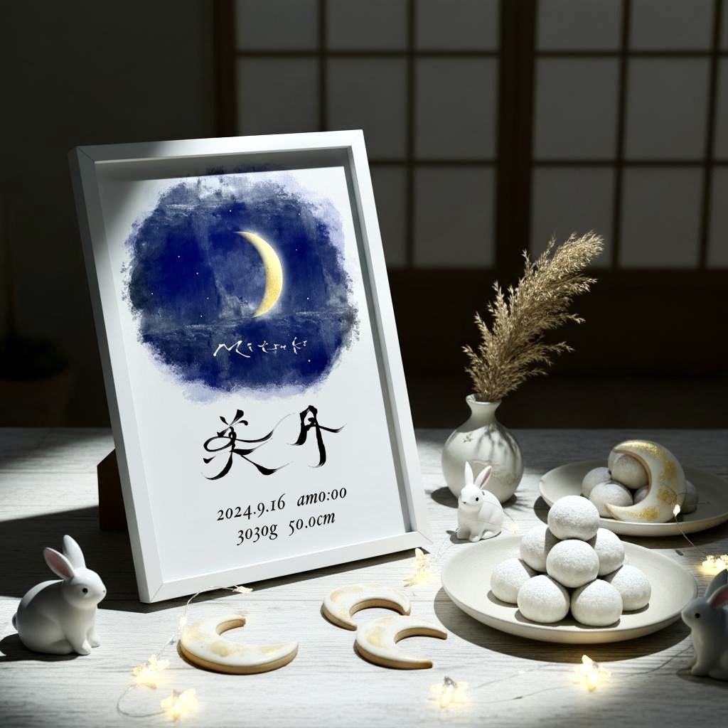 生まれた日の月で作る美しい命名書をデザインします 秋のインテリアにもぴったりな優しい仕上がり イメージ1