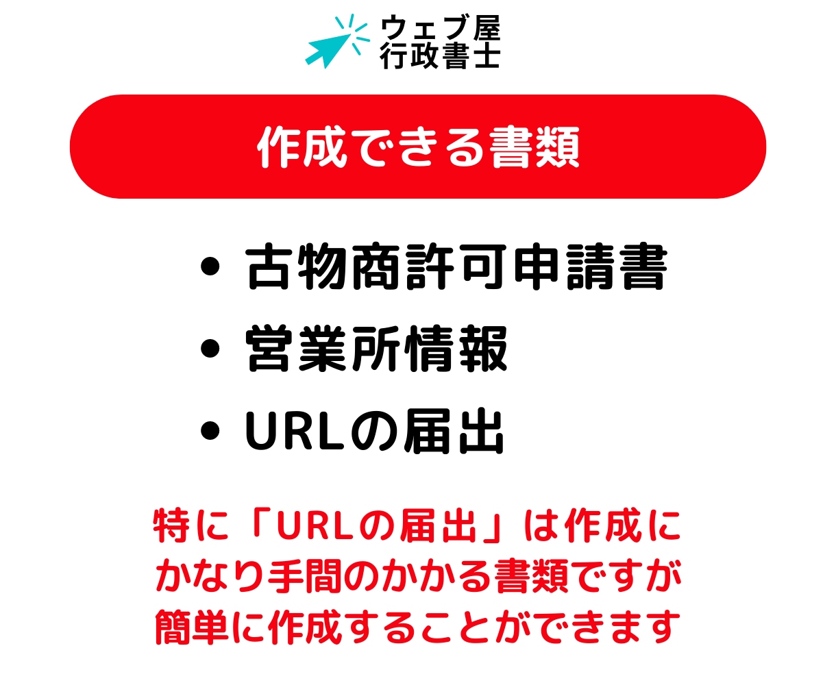 古物商許可申請書（個人）を簡単に作成できます 10項目の入力で古物商申請に必要な３つの書類が作れるフォーム イメージ2