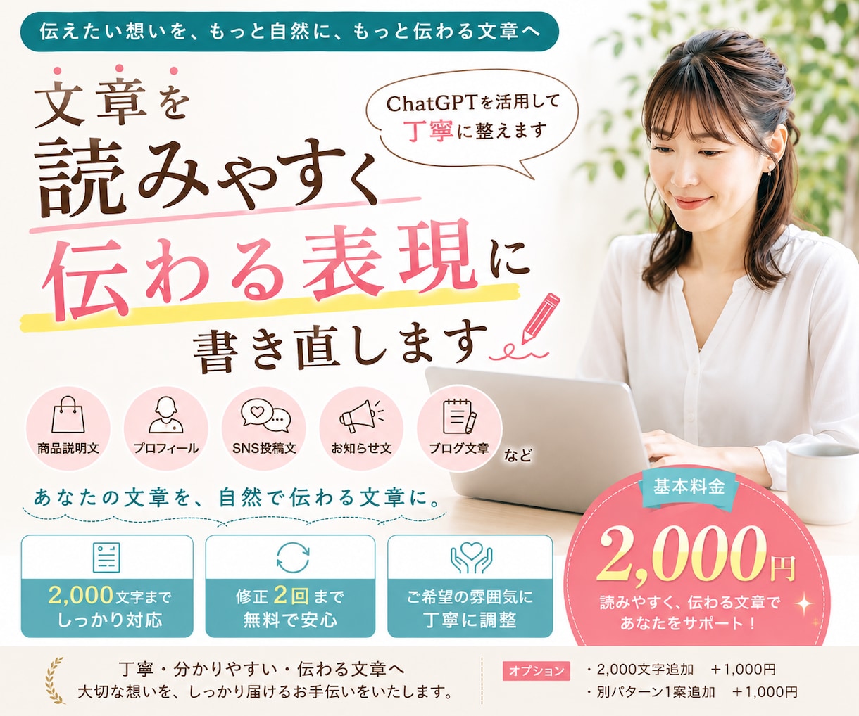 文章を読みやすく伝わる表現に書き直します あなたの文章を自然で読みやすく伝わる文章に丁寧に整えます イメージ1