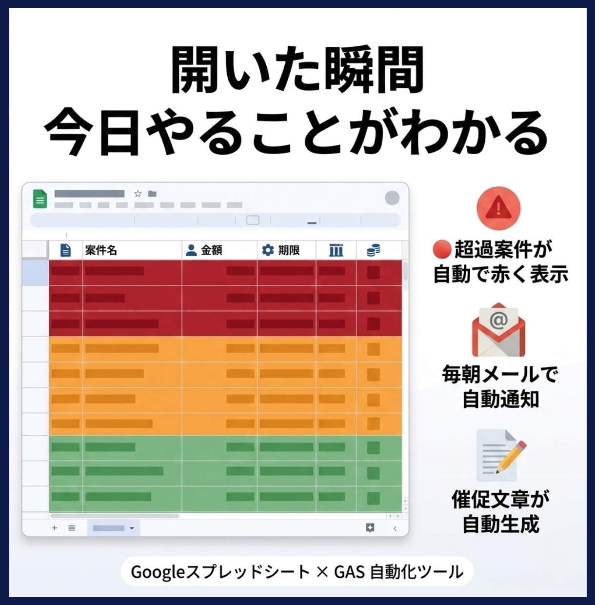 フリーランス向け案件・入金管理を自動化します スプシを開くだけで今日やることがわかる イメージ2