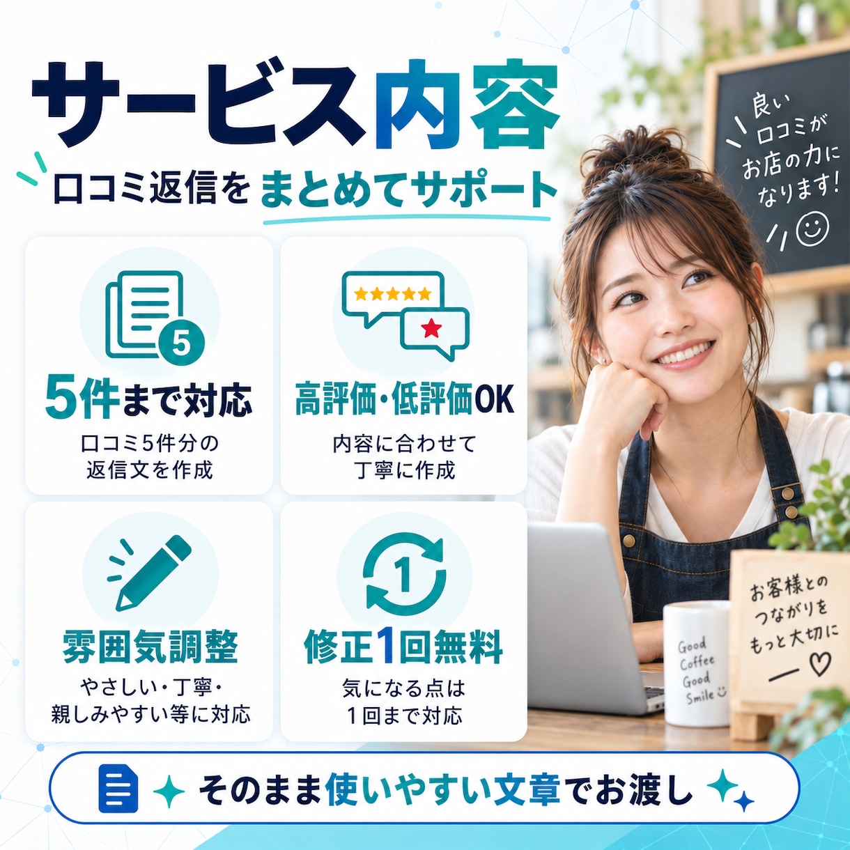 Google口コミの返信文を丁寧に作成します 高評価・低評価どちらも対応｜お店の雰囲気に合わせます イメージ4