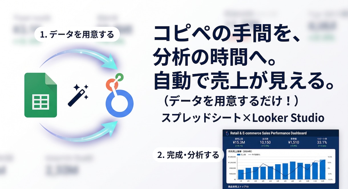 スプシ×Looker Studioで見える化します 毎月のコピペを0秒に！売上が1秒で一目瞭然になる仕組みを構築 イメージ1