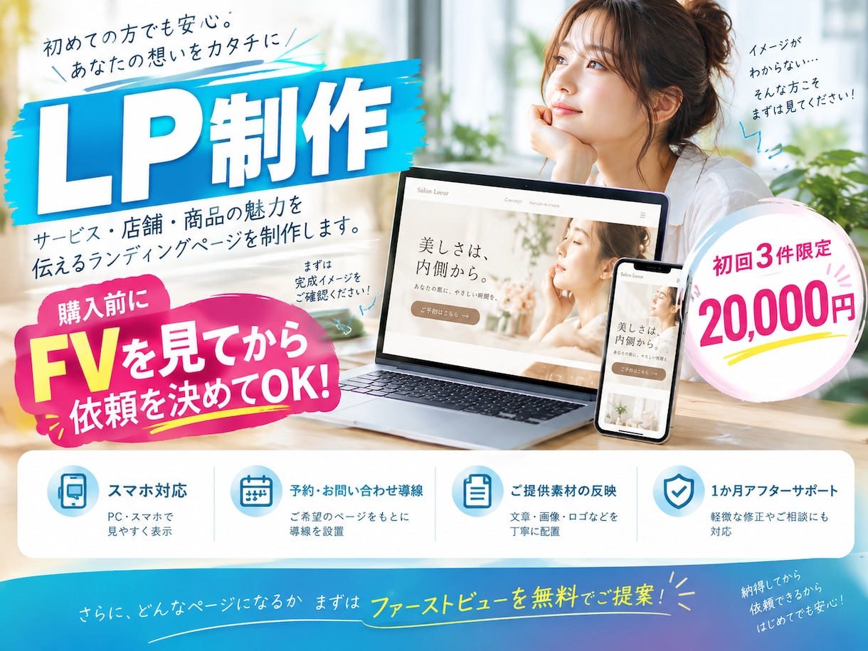 見てから判断可！】初めてのLP制作をお手伝いします スマホ対応・CTA設置込み｜初回3件限定20,000円 イメージ1