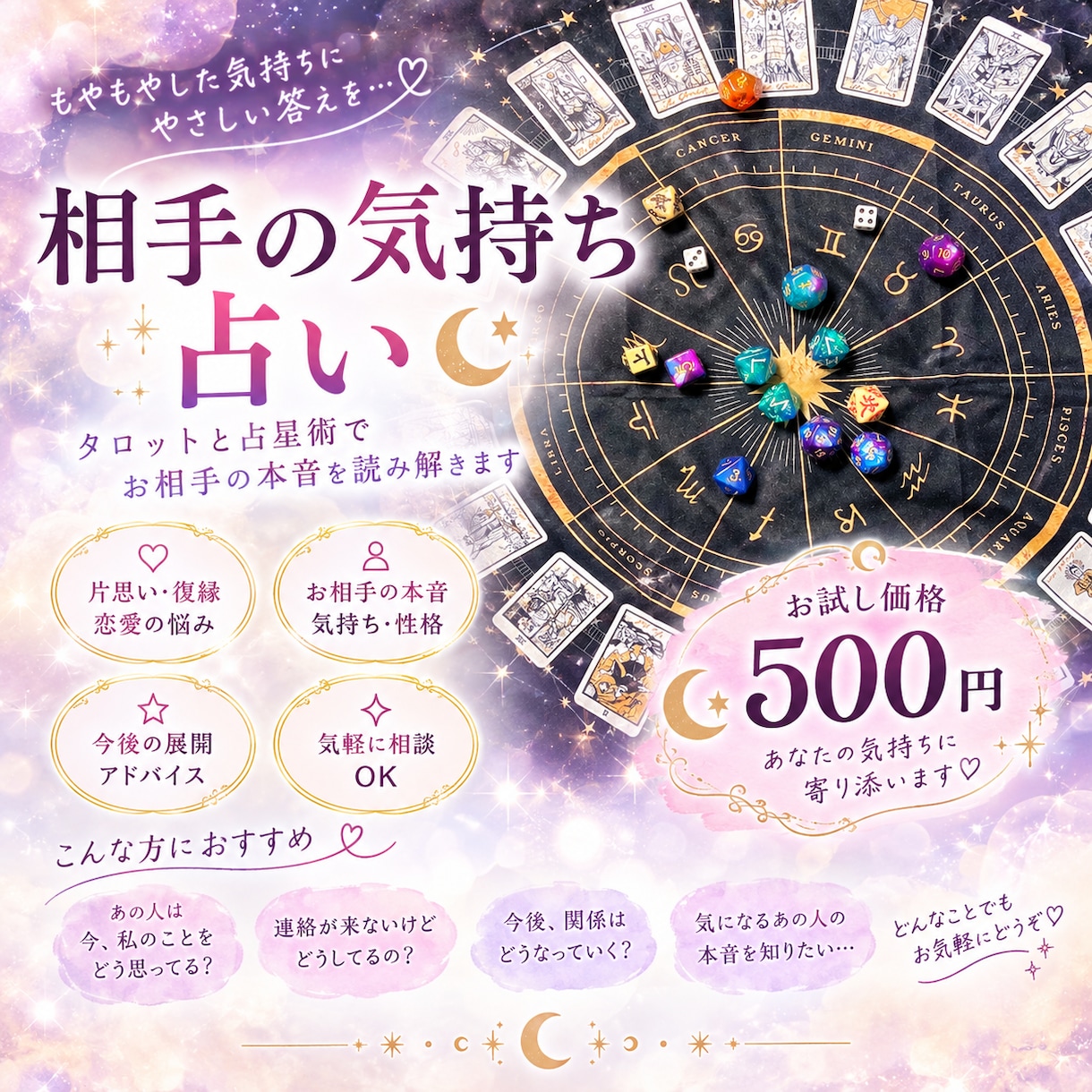 4種のダイスで占う♡あの人の気持ちを鑑定します あの人は今、私をどう思っているの？ 恋のヒントを読み解きます イメージ1