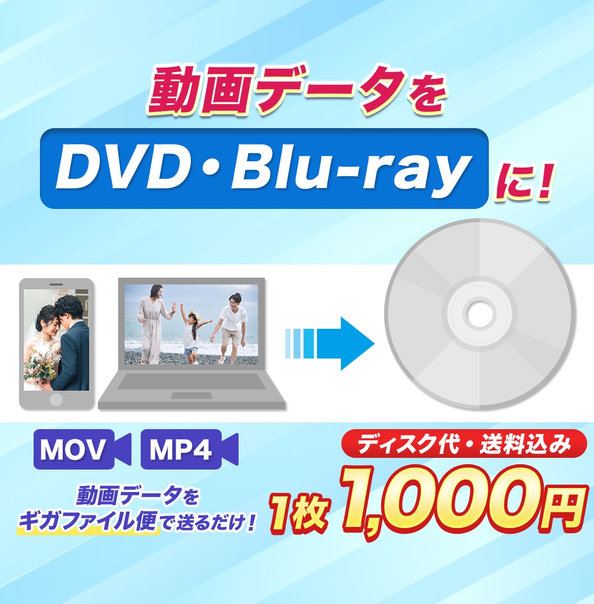 動画データをDVDやBlu-rayにします ディスク代・送料込み！大切な記録をディスク化しませんか？ イメージ1