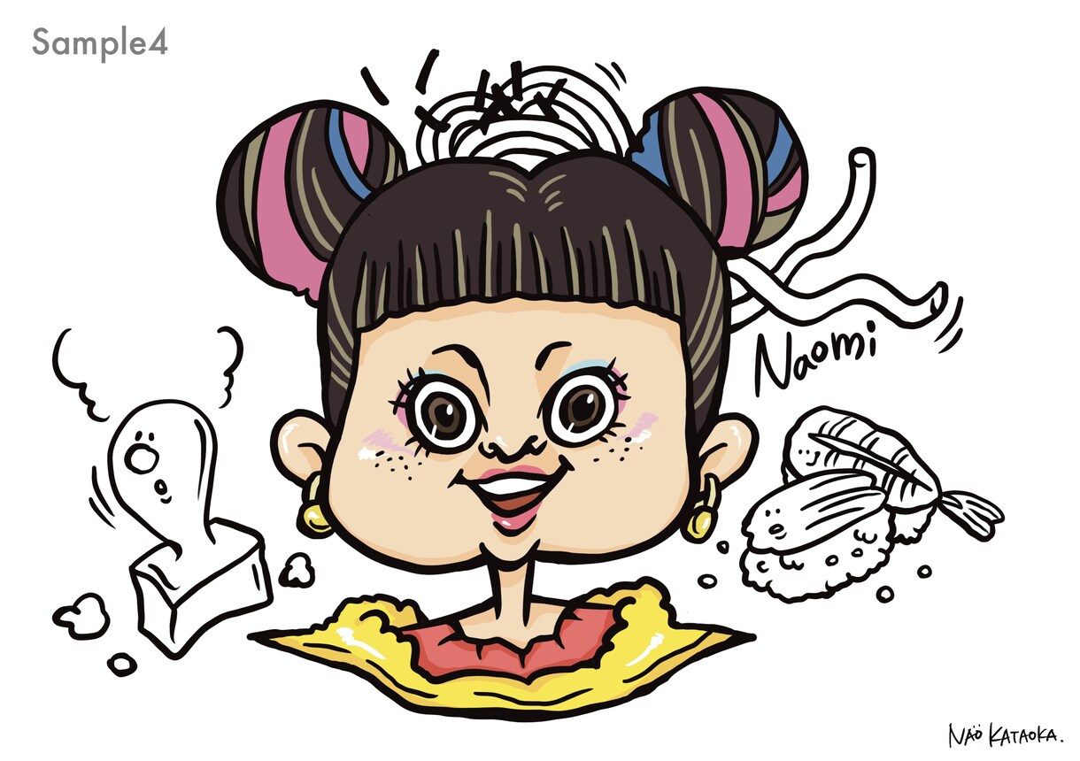 あなたをキャラクター化！またはモンスター化！します あなたの顔の周りに好きなものを3個イラストにします◎ イメージ4