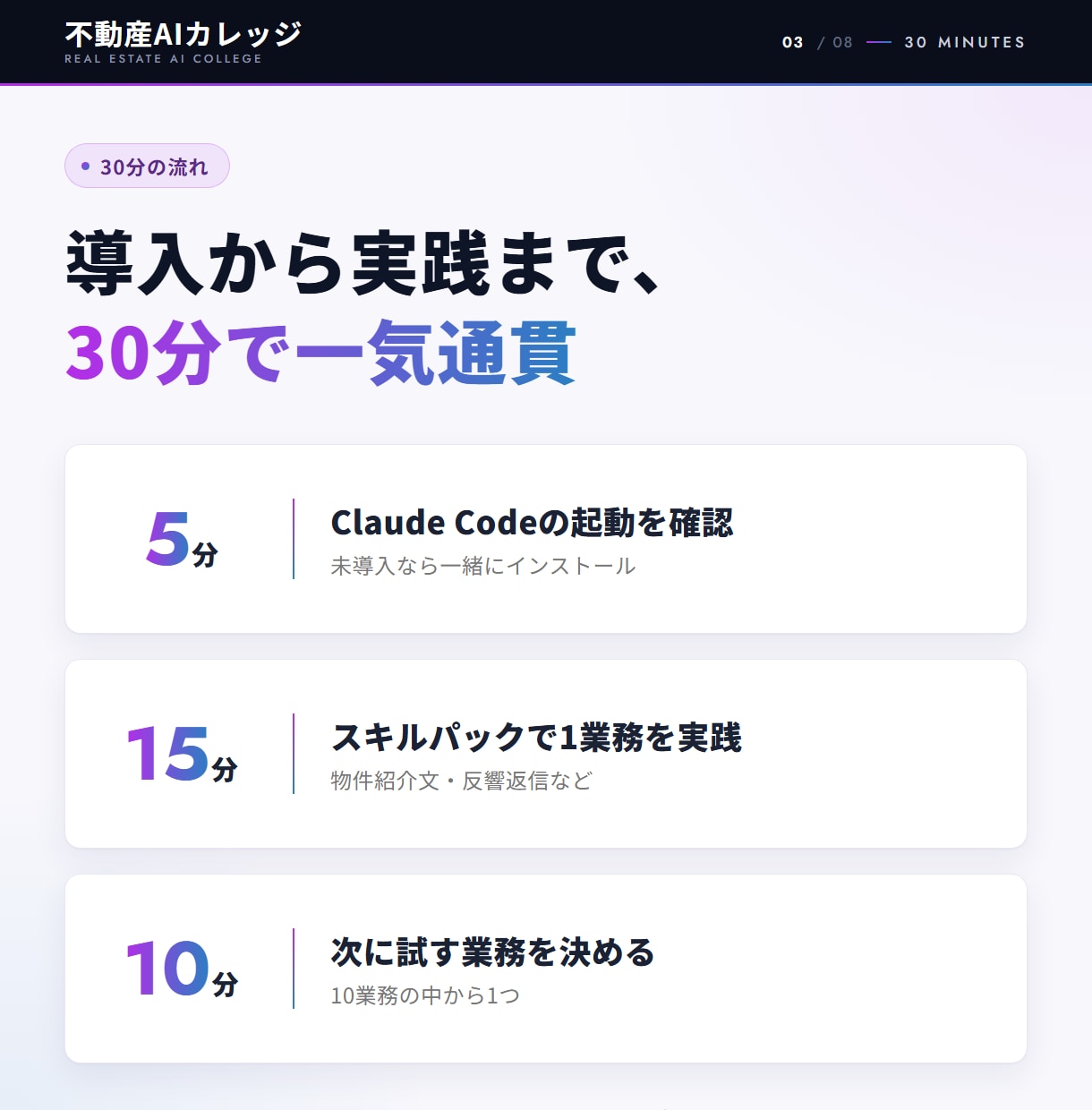 不動産仲介×ClaudeCodeを30分で始めます 【購入特典】10業務の自動化ガイドとスキルパックをプレゼント イメージ3