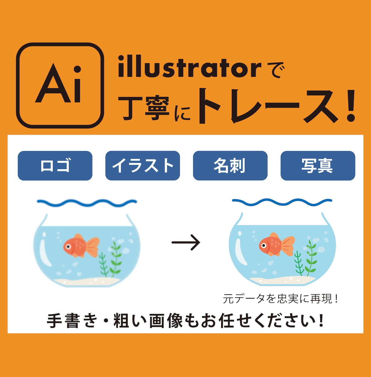 画像や手書き画像を、Aiデータ化いたします イラスト・ロゴ・手書き絵・文字など、データ化が必要な方へ イメージ1