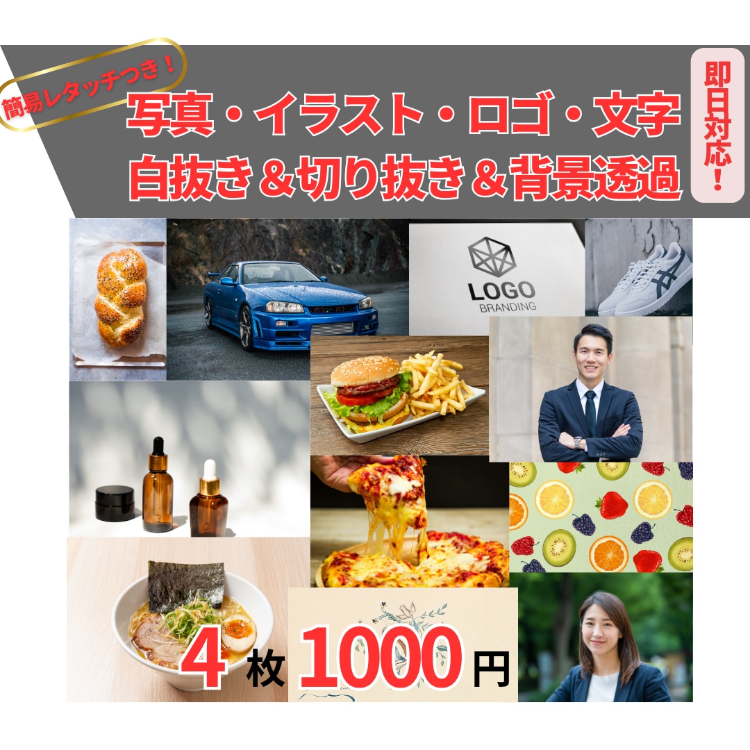 画像の白背景・切り抜き(透明)を仕上げます 売れる商品画像へ！最短当日納品｜4枚1,000円 イメージ1