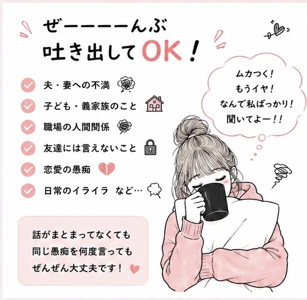 ただただ愚痴りたい！そんな時、お聞きします 今日は思いっきり吐き出そう！なんでも聞きます！ イメージ3