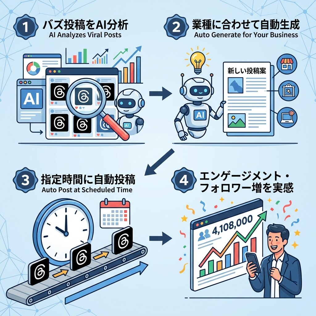 Threads自動投稿ツール。全行程を自動化します API完全無料！月500円以下で動くThreads専用ツール イメージ4