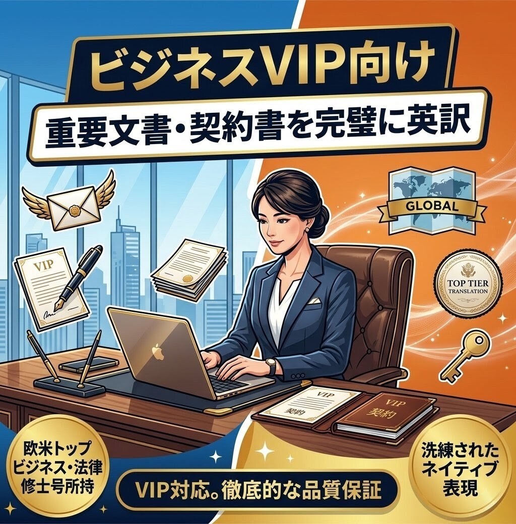 VIP向けビジネスレターや重要文書完璧に英訳します 英米の階級やマナーに完全対応。教養品格のある英語に仕上げます イメージ1