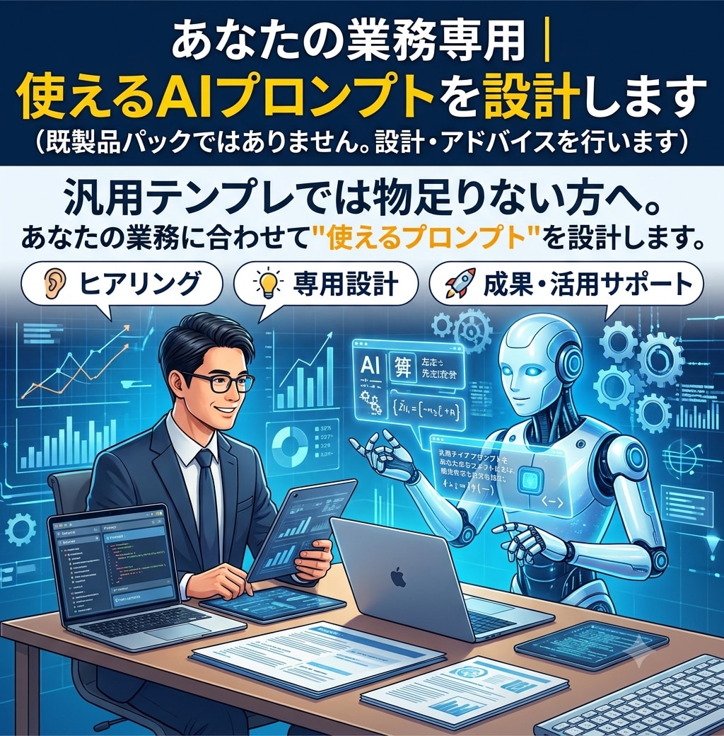 あなたの業務専用｜使えるAIプロンプトを設計します 汎用テンプレよりあなたの業務に合わせて使えるプロンプトを設計 イメージ1