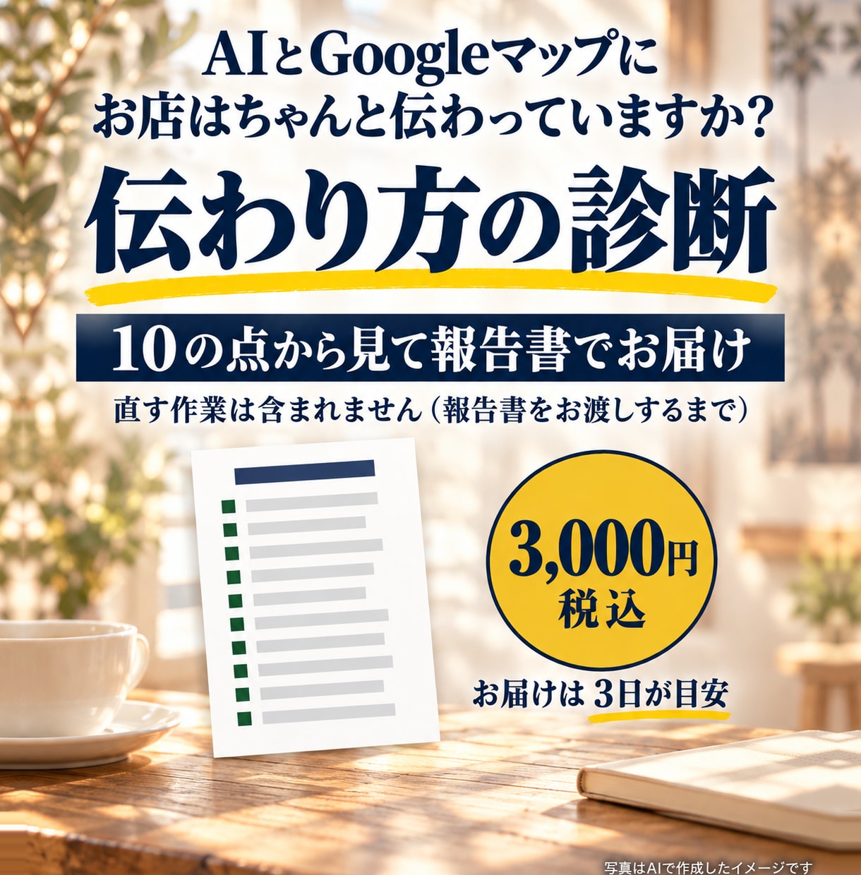 AI検索・LLMO・MEOの目線でHPを診断します お店と士業へ｜Googleマップ・構造化データ・口コミ欄 イメージ1