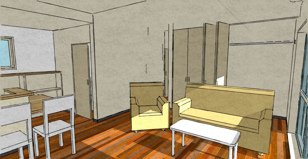 手書き間取り図や断面図などから３次元画を起こします 寸法・方位と形が分かる図であるなら落書き程度でもかまいません イメージ3