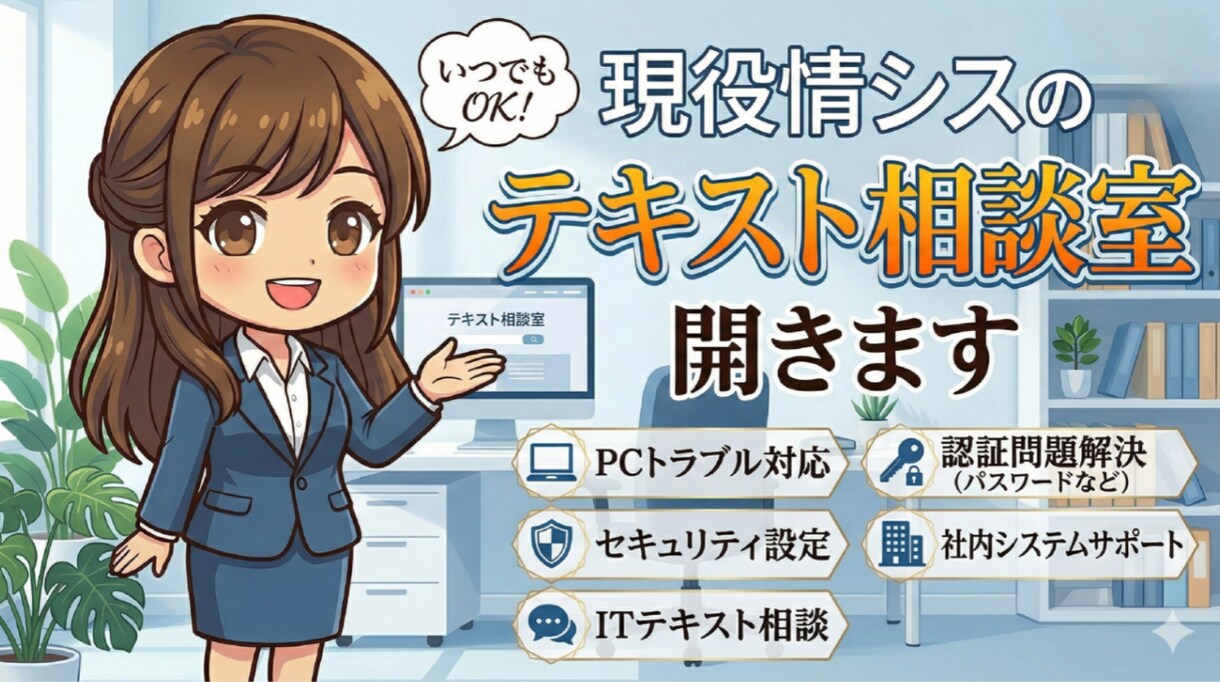 現役情シスの「テキスト相談室」開きます セカンドオピニオン」「ちょっとした疑問」にお答えします。 イメージ1