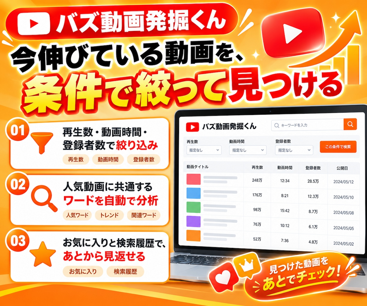 YouTube競合調査ツールを2点提供します 競合チャンネルも伸びてる動画も、キーワードだけで一発検索 イメージ6